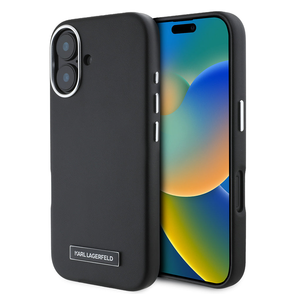 iPhone 16 Magsafe Uyumlu Buton Design Plate Logotype PU Deri Kılıf